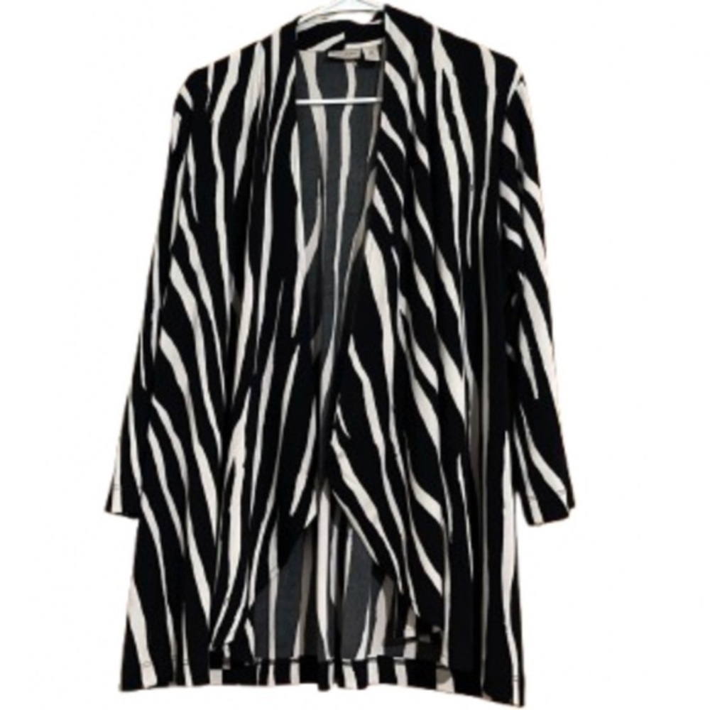 Chicos Zebra Print Open Front Cardigan